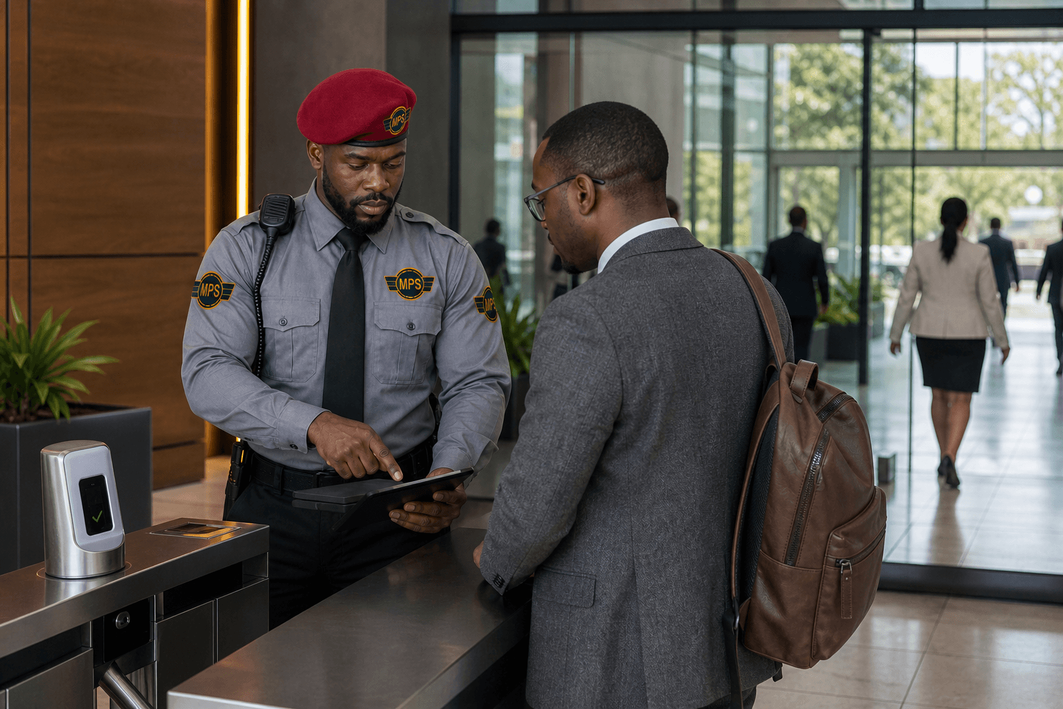Professional security team coordinating access control and CCTV monitoring